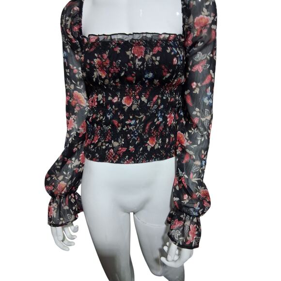 Mi Ami Smocked whimsical Fairycore Womens size Large Romantic Sheer Metallic Top - Picture 4 of 13